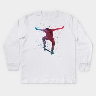 Water Colour Skater Ollie Cool Skateboarding Gift Kids Long Sleeve T-Shirt